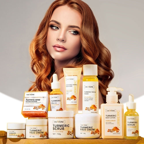 Kit de Cuidado Facial y Corporal Shuo Wo Xin™ con Cúrcuma – 10 Piezas